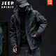 JEEP SPIRIT冬季加厚羽絨服男短款秋冬加肥加大碼胖子男士加絨工裝外套潮 YR66黑色 M 適合100-120斤