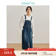 茵曼（INMAN）【商場同款】牛仔背帶裙2024春秋女裝新品后下擺開叉休閑長裙 牛仔藍(lán) S