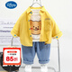迪士尼（Disney）男寶寶春裝1歲半5九10一8八7六9十6個月嬰兒男孩衣服分體春秋套裝 黃色  80 適合68-78厘米