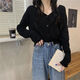 矜持范2025新款秋季針織開衫女寬松韓版V領(lǐng)內(nèi)搭長袖薄款毛衣外套外穿 黑色 S