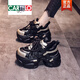 卡帝樂鱷魚（CARTELO）歐洲站老爹鞋女2025新款秋冬季加絨女鞋子百搭厚底松糕休閑運動鞋 黑色 單里 女款 36
