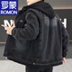 羅蒙（ROMON）冬季新款假兩件牛仔外套男加絨加厚連帽夾克寬松潮流保暖棉工裝衣 ZD9830黑色 L