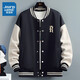 真維斯（Jeanswest）重磅棒球服男春秋季寬松潮流百搭外套青少年學(xué)生開(kāi)衫夾克男女同款 黑色(復古字體胸標) L (體重120-140斤左右)