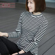 橫行道2024新款半高領(lǐng)條紋長(cháng)袖體恤女士上衣服打底衫內搭t恤修身小衫春 黑白 L