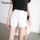 塔馳密司牛仔短褲女小個(gè)子遮胯顯瘦新款薄高腰休閑字版闊腿褲 米白色 XL