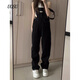 UOSU輕奢潮牌牛仔背帶褲2023年新款連體褲高腰寬松直筒小眾褲子女 黑色 M 【建議95-105斤】