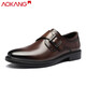 奧康皮鞋男正裝男士英倫孟克鞋復古搭扣時(shí)尚婚鞋低幫商務(wù)休閑鞋男 棕色 40