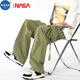 NASA MARVEL美式高街設(shè)計感工裝褲夏季hiphop嘻哈街舞闊腿休閑褲寬松拖地褲 軍綠色 L
