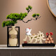 紅笙八方來(lái)財招財貓擺件店鋪開(kāi)業(yè)禮品辦公室客廳玄關(guān)高檔裝飾喬遷禮物 f066-八方來(lái)財+迎客松花瓶 套裝包含花束