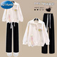 A 21 FUNB新款時(shí)尚女裝套裝早春季少女一整套初高中學(xué)生小個(gè)子春秋休閑2025 白黑色(春秋套裝) L