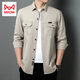 貓人（MiiOW）春秋男士長(cháng)袖襯衫純棉百搭休閑帥氣大碼工裝襯衣薄款外套翻領(lǐng)上衣 米白色 XL