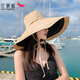 紅蜻蜓（RED DRAGONFLY）防曬帽子女超大帽檐夏季旅行沙灘防紫外線太陽帽戶外漁夫遮陽帽 米黃+黑色【17CM大檐】 均碼