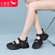 紅蜻蜓涼鞋女厚底增高瑪麗珍鞋洞洞鞋包頭鏤空老爹鞋女WXK241771黑色36