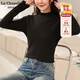La Chapelle Sport拉夏貝爾加厚打底衫女秋冬季羊毛蠶絲親膚舒適半高領(lǐng)長袖內(nèi)搭女裝 黑色 M /160(推薦100-120斤)