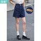 茵曼（INMAN）直筒闊腿牛仔短褲女士夏季新款顯瘦寬松冰氧吧高腰熱褲子 深寶藍 29