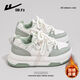 回力女鞋冬季加絨板鞋女新款加厚保暖棉鞋女百搭休閑運動(dòng)小白鞋子女款 米/綠 【水墨畫(huà)新潮】 37