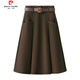 皮爾卡丹（pierre cardin）秋冬毛呢半身裙女a(chǎn)字大擺傘裙2025新款高腰顯瘦中長(cháng)呢子百褶裙子 咖啡色(無(wú)腰帶) L建議100-120斤