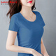 LOVER RUCCI純棉白色t恤女短袖修身打底衫夏2025年新款黑色半袖女士緊身上衣T 圓 領(lǐng)- 寶藍色 2XL 121～135斤