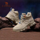 駱駝（CAMEL）女鞋2021冬季新款 加絨工裝靴戶外運動高幫鞋休閑女靴 LWS2140002，米色，女款 36