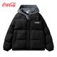 可口可樂(lè )（Coca-Cola）棉服男假兩件拼接情侶款冬季棉襖潮牌外套 黑色 L (130-150斤) 