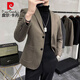 皮爾卡丹（pierre cardin）毛呢休閑小西裝外套春秋季韓版單西上衣商務男高級感痞帥男款西服 卡其色 M 建議【95-110斤】