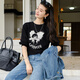 美洋（MEIYANG）夏洛特T恤棉質(zhì)螺紋復古做舊卡通印花圓領(lǐng)寬松上衣時(shí)尚百搭新款t恤 黑色 L