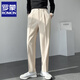 羅蒙（ROMON）免燙西褲男士休閑褲子男夏季垂墜感西裝褲寬松直筒九分冰絲褲男裝 K27米白色 33 建議【150斤以?xún)取? title=