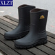 XLZT品牌歐美男士防滑水鞋釣魚鞋防滑雨靴中筒時尚廚房洗車工作膠鞋 黑色 42 260mm