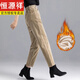 恒源祥燈芯絨褲子女秋冬2025新款加絨加厚蘿卜褲條絨褲女卡其色哈倫女褲 卡其色 加絨 L 建議110-120斤