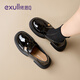 依思 Q（exull）英倫小皮鞋女2025秋季新款百搭輕便工作樂(lè )福鞋女氣質(zhì)復古單鞋女 亮黑 -漆皮厚底4.5cm 37