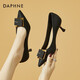 達(dá)芙妮（DAPHNE）七夕單鞋女尖頭細(xì)跟夏季高跟鞋金屬一腳蹬新款夏軟皮舒適宴會女鞋 黑色 38 (240mm) 標(biāo)準(zhǔn)碼