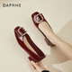達芙妮小皮鞋女新款粗跟水鉆淺口單鞋氣質(zhì)宴會(huì )通勤工作鞋 酒紅色 跟高3cm 37 標準碼