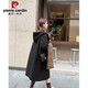 皮爾卡丹秋冬連帽牛角扣毛呢大衣女裝設計感獨特小個(gè)子斗篷呢子外套風(fēng)衣 黑色 L
