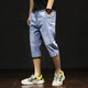 意森富牛仔短褲男2025薄款七分中褲韓版潮流潮牌寬松直筒大碼7分褲國潮 七分褲308淺藍 3XL 建議(156/165斤)