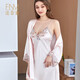 法奈蜜真絲睡袍女睡衣性感春夏吊帶睡裙兩件套100%桑蠶絲新娘晨袍浴袍 櫻花粉 M