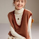 牧什 V領(lǐng)山羊絨馬甲女士100%純羊絨坎肩女寬松條紋針織打底衫MC235R1 淺駝色 均碼
