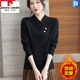 皮爾卡丹（pierre cardin）針織衫一體絨毛衣女加厚冬季新款洋氣內(nèi)搭羊毛衫交叉領(lǐng)加絨打底衫 黑色 S 80-100斤左右