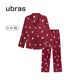 ubras流光滿(mǎn)印翻領(lǐng)短袖短褲套裝家居服睡衣女薄款舒適居家 【女款】長(cháng)袖長(cháng)褲-好奇貓貓-紅 M