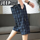 JEEP SPIRIT年夏季男裝格子七分褲男士潮牌寬松純棉休閑分短褲 藏青色 3XL