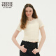 Teenie Weenie小熊女裝時(shí)尚簡(jiǎn)約春夏褶皺肌理提花短袖T恤木耳邊女 象牙白 S