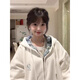 格子連帽開衫衛(wèi)衣女2025新款秋冬加絨加厚寬松慵懶風(fēng)早春拉鏈外套 白色【春秋薄款】 M