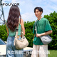 FOUVOR休閑斜挎包女2025新款牛津布女包單肩背包情侶帆布包大容量餃子包 卡其色（D款）