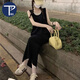 PMOG假兩件撞色條紋背心連衣裙女裝夏季寬松顯瘦休閑無袖針織長(zhǎng)款裙子 黑色 L