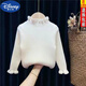 迪士尼（DISNEY）品牌2024秋冬季新款木耳邊毛衣針織兒童打底衫女童保暖洋氣 (春秋款7白色木耳邊7毛衣 140