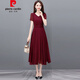 皮爾卡丹（pierre cardin）雪紡連衣裙女夏季2025新款喜婆婆婚宴裝媽端莊大氣宴會禮服裙子 紅色 L 【適合106-115斤】