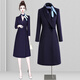 威世品職業(yè)毛呢大衣呢子外套女秋冬中長(cháng)款國風(fēng)珠寶酒店工裝售樓部工作服 藏藍色【加棉】6003 加厚 L
