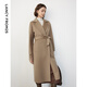 朗姿冬新款女裝簡(jiǎn)約洋氣中長(cháng)款水波紋羊毛雙面毛呢外套大衣 淺米色2 S