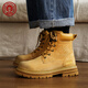 易佰達馬丁靴男鞋2025冬高幫工裝靴真皮百搭保暖雪地靴東北防滑靴子男潮 姜黃色 41