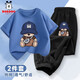 巴布豆（BOBDOG）男童夏裝套裝2025新款帥氣時(shí)髦童裝夏季運(yùn)動(dòng)男孩兒童衣服薄 【純棉兩件套】牛仔藍(lán)/熊+黑/熊X 130  【推薦45-56斤】