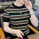 啄木鳥(niǎo) 男式針織短袖T恤夏季高端修身冰絲圓領(lǐng)上衣薄款休閑格子半袖體恤 7黑色 L